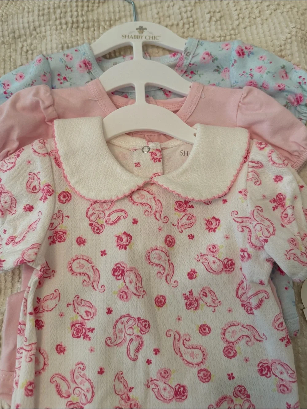 NWT~ Shabby Chic 3 pack of babies onesies. 6-9 months